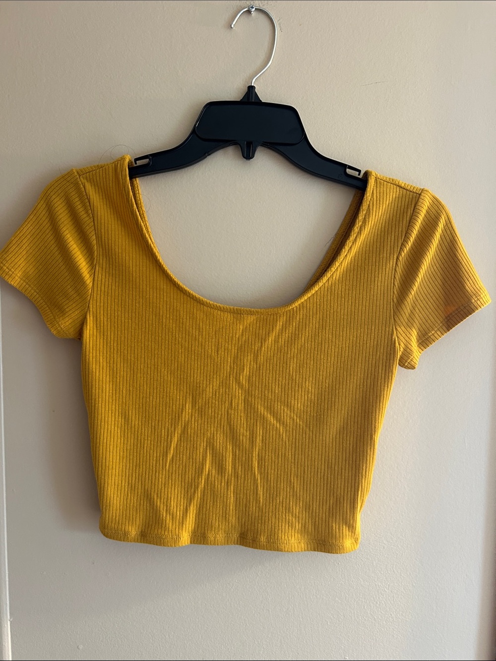 Ribbed Scoop Neck Mustard Crop Top - Women